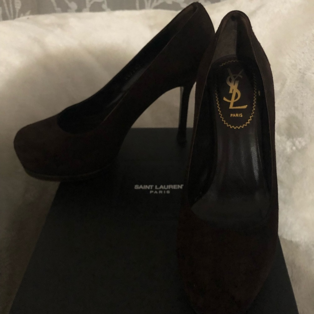Saint Laurent Chocolate Suede Brown Heels